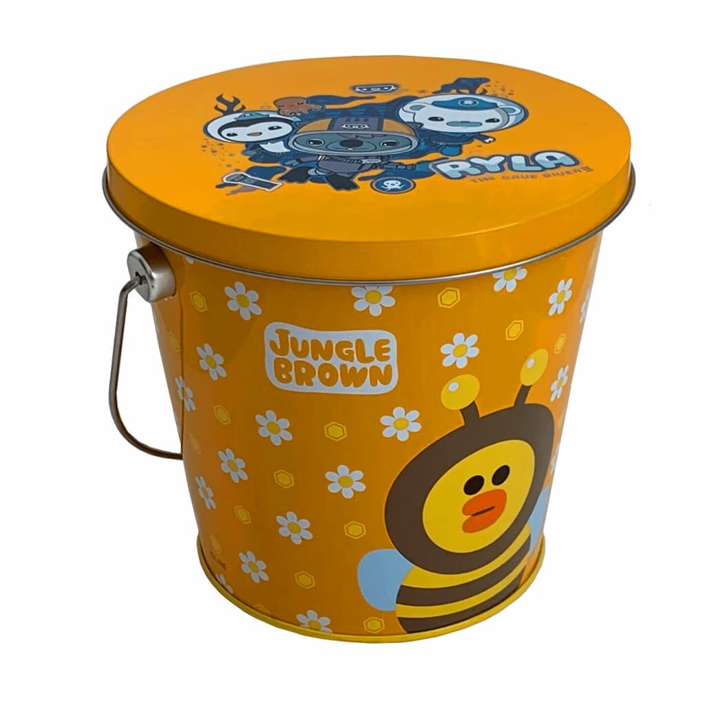 metal tin bucket with cartoon character designs